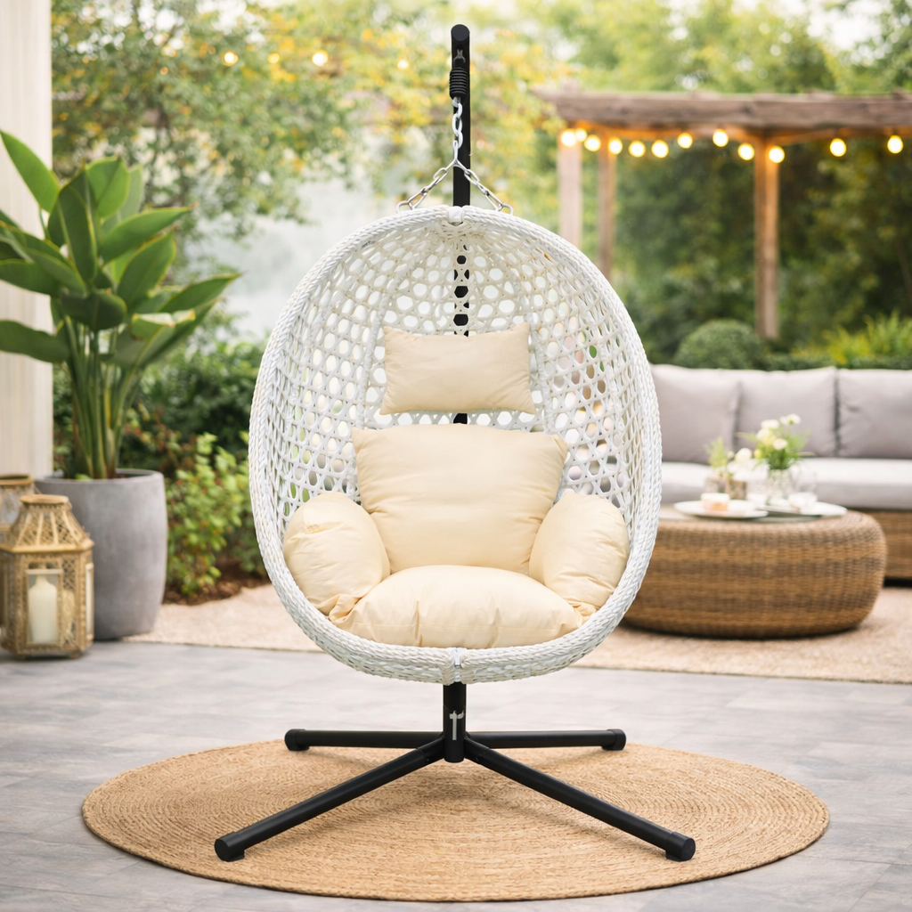 6407 White Foldable Nest Egg Chair with Cushion - Image 3